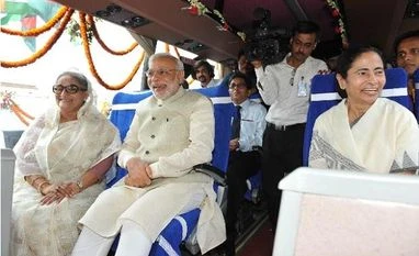 Assam to Bangladesh in Rs 650: Modi govt's new international flight plan Bangladesh PM Sheikh Hasina with India PM Narendra Modi and West Bengal Chief Minister Mamata Banerjee