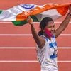 Jakarta: Indian athlete Swapna Barman celebrates after winning the gold medal in the women's Heptathlon event at the 18th Asian Games, in Jakarta, Indonesia on Wednesday, Aug 29, 2018. Photo: PTI