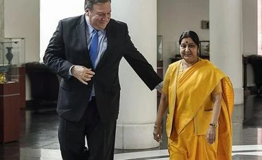 From trade to defence: The hits and misses of India-US relations in 2018 2 2 talks, 2 2 dialogue, India, US, sushma swaraj,,mike pompeo, Money,H-1B visa,America,Indians,Micheal Pompeo,External Affairs Minister,Prime Minister,U.S. Congress,China,President,James Mattis,Secretary,Secretary of State,United States,India,Defenc