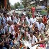 Congress Party workers and other parties raise slogans during 'Bharat Bandh' protest called by Congress and other Left Front parties against fuel price hike and depreciation of the rupee, in Mumbai. Photo: Kamlesh Pednekar