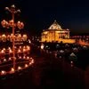 An illuminated Akshardham Temple on the occasion of Diwali festival, in Gandhinagar