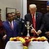 President Donald Trump participates in a Diwali ceremonial lighting of the Diya in the Roosevelt Room of the White House | Photo: AP/PTI