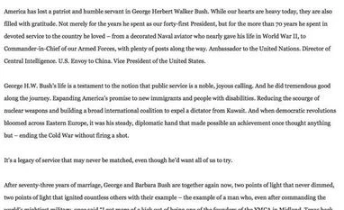 George H W Bush dies at 94; Obama says America has lost a humble servant obama on Bush