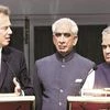 External Affairs Minister Jaswant Singh looks on as British Prime Minister Tony Blair (left) gestures at A B Vajpayee (right) during a presser , in New Delhi, on October 6, 2001 	file photo: reuters