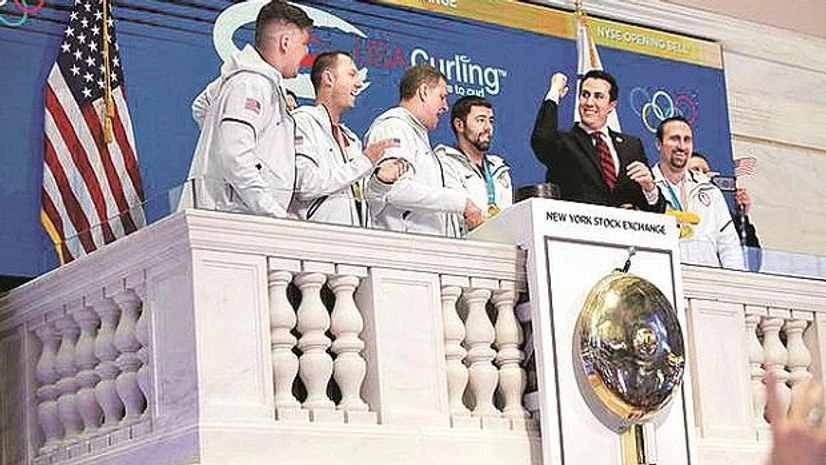 Olympic The Olympic Gold winning team rings the opening bell at the New York Stock Exchange