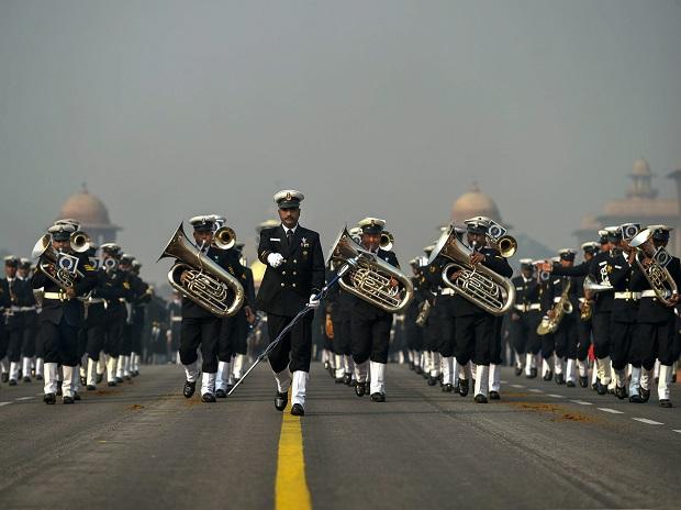 Indian Coast Guard personnel march during the rehearsals Indian Coast Guard personnel march during the rehearsals