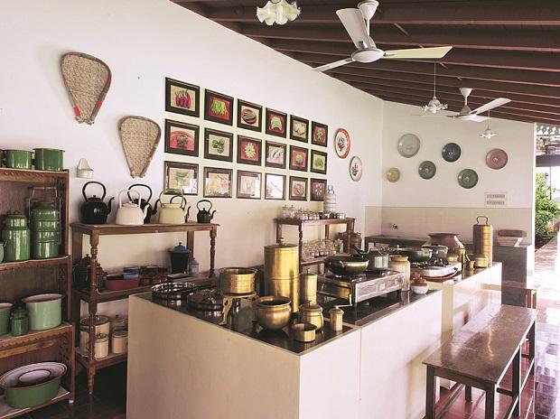 The kitchen at The Bangala, Chettinad (left); and crabs from that kitchen The kitchen at The Bangala, Chettinad (left); and crabs from that kitchen