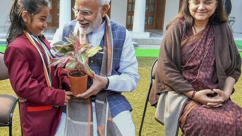 Prime Minister Narendra Modi felicitates a brave girl during his interaction with the winners of Rashtriya Bal Puraskar - 2019 Prime Minister Narendra Modi felicitates a brave girl during his interaction with the winners of Rashtriya Bal Puraskar - 2019