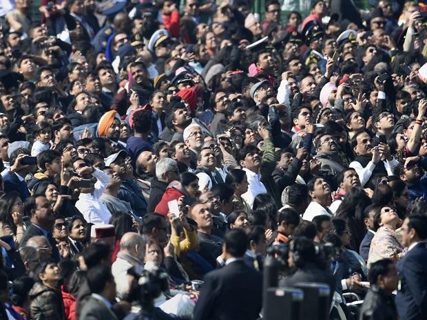 Dignitaries watch the fly-past from their enclosure during the 70th Republic Day Parade Dignitaries watch the fly-past from their enclosure during the 70th Republic Day Parade