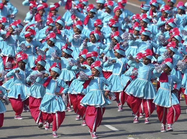 School children perform during the 70th Republic Day Parade at Rajpath School children perform during the 70th Republic Day Parade at Rajpath