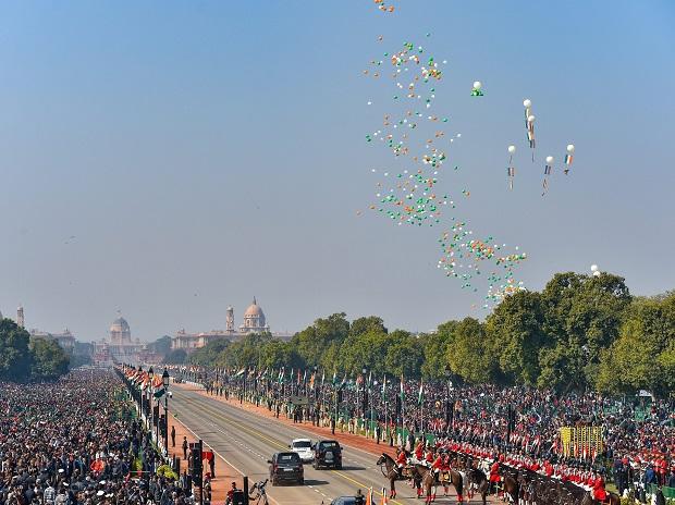 Tricoloured ballooon are released during the 70th Republic Day celebrations at Rajpath Tricoloured ballooon are released during the 70th Republic Day celebrations at Rajpath