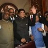 Finance Minister Piyush Goyal with MoS Finance minister Shiv Pratap Shukla  arrives in the Parliament to present the interim Budget 2019-20