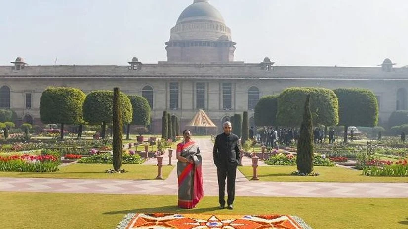 President Ram Nath Kovind and First Lady Savita Kovind pose for a photograph during a preview of the Mughal Gardens at Rashtrapati Bhavan in New Delhi President Ram Nath Kovind and First Lady Savita Kovind pose for a photograph during a preview of the Mughal Gardens at Rashtrapati Bhavan in New Delhi