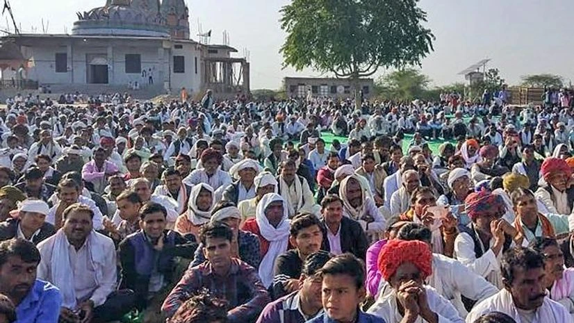 Gujjar protest Members of the Gujjar community hold a dharna demanding reservation, in Sawai Madhopur, Friday (Photo: PTI)