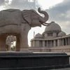 A view of statues of elephants, BSP party's symbol, at Dalit Prerna Sthal, in Noida