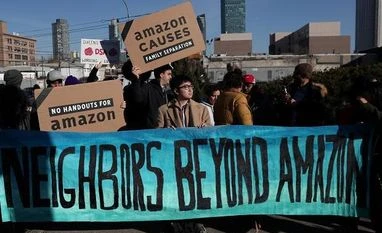 amazon, amazon protest Protest against Amazon in New York