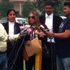 Sharjah-based yoga teacher Harpreet Mansukhani (in shades) interacting with the media