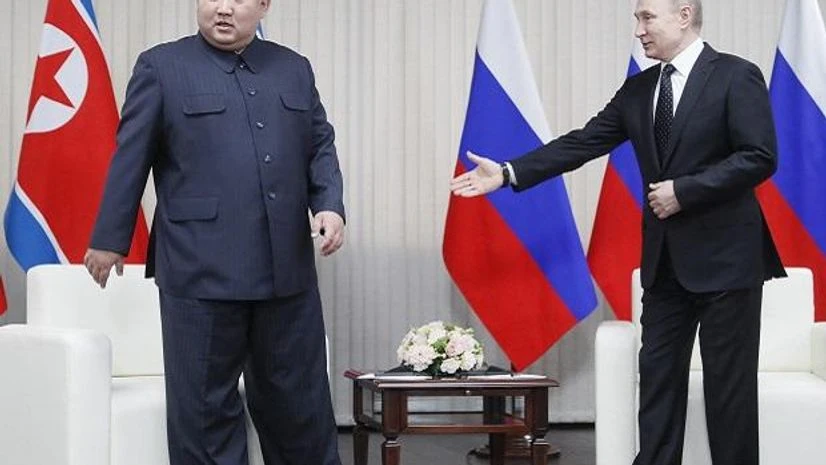 Russian President Vladimir Putin welcomes North Korea's leader Kim Jong Un before their one-one-one talks in Vladivostok, Russia, Thursday, April 25, 2019. | AP/PTI Russian President Vladimir Putin welcomes North Korea's leader Kim Jong Un before their one-one-one talks in Vladivostok, Russia, Thursday, April 25, 2019. | AP/PTI