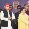 BSP chief Mayawati and SP President Akhilesh Yadav (left) jointly campaign for SP candidate Azam Khan in Rampur recently.  Together the SP, the BSP and the Congress have nominated 18 Muslim candidates as against 41 in 2014 Photo: PTI