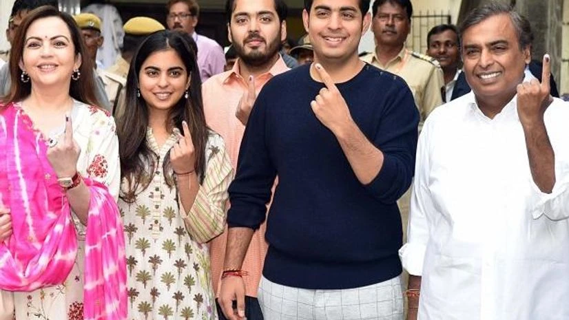 File photo of Mukesh Ambani and his family after casting their vote in Mumbai in the fourth phase of Lok Sabah elections 2019. Photo: Kamlesh D Pednekar File photo of Mukesh Ambani and his family after casting their vote in Mumbai in the fourth phase of Lok Sabah elections 2019. Photo: Kamlesh D Pednekar