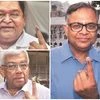 HDFC Chairman Deepak Parekh, Tata Sons Chairman N Chandrasekaran, and L&T Chairman A M Naik after casting their vote in Mumbai. Photos: Kamlesh Pednekar & PTI
