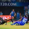 SRH batsman Deepak Hooda collides with DC bowler Keemo Paul during the Indian Premier League 2019 (IPL T20) eliminator cricket match between Delhi Capitals (DC) and Sunrisers Hyderabad (SRH), at ACA-VDCA Cricket stadium in Visakhapatnam. Photo: PTI