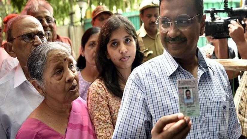 Delhi Chief Minister Arvind Kejrival with Family members arriving to cast their vote during the sixth phase of Lok Sabha elections, in New Delhi, Sunday/PHOTO-DALIP KUMAR Delhi Chief Minister Arvind Kejrival with Family members arriving to cast their vote during the sixth phase of Lok Sabha elections, in New Delhi, Sunday/PHOTO-DALIP KUMAR