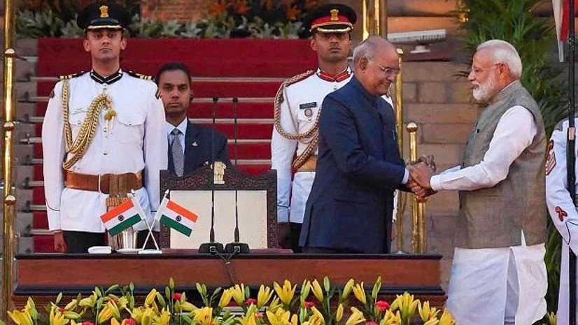 President Ram Nath Kovind greets Prime Minister Narendra Modi after the latter's swearing-in ceremony for the second consecutive term, at the forecourt of Rashtrapati Bhavan in New Delhi | Photo: RB/PTI President Ram Nath Kovind greets Prime Minister Narendra Modi after the latter's swearing-in ceremony for the second consecutive term, at the forecourt of Rashtrapati Bhavan in New Delhi | Photo: RB/PTI