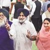 Parkash Singh Badal, patron of the SAD, with son Sukhbir and daughter-in-law Harsimrat. Only Sukhbir and Harsimrat managed to win seats for the SAD in the Lok Sabha polls. Photo: PTI