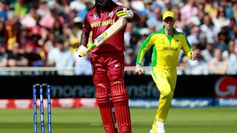 Chris Gayle asks for review after being given lbw out Chris Gayle asks for review after being given lbw out