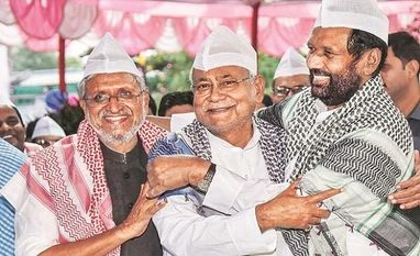 Rumblings within Bihar NDA resurface over tussle for 'Big Brother' tag Sushil Kumar Modi of the BJP, Nitish Kumar of the JD(U) and Ram Vilas Paswan of the LJP, the familiar faces of the NDA in Bihar