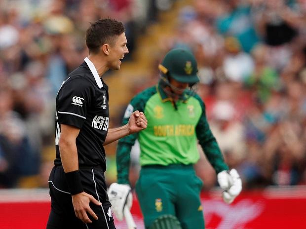 Trent Boult celebrates after getting the wicket of Quinton de Kock Trent Boult celebrates after getting the wicket of Quinton de Kock