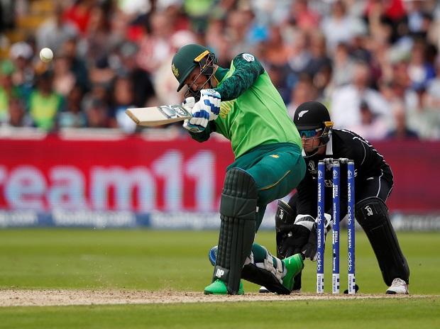 South Africa's Rassie van der Dussen hits a six during the Cricket World Cup match South Africa's Rassie van der Dussen hits a six during the Cricket World Cup match