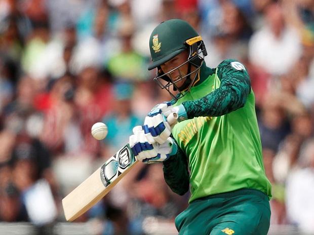 South Africa's Rassie van der Dussen is hit on the glove South Africa's Rassie van der Dussen is hit on the glove