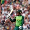 South Africa's Rassie van der Dussen celebrates a half century