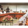 PM Narendra Modi chairs a meeting of the heads of various political parties in both the Houses of Parliament, ahead of the Budget Session, in New Delhi, on Wednesday 	Photo: PTI