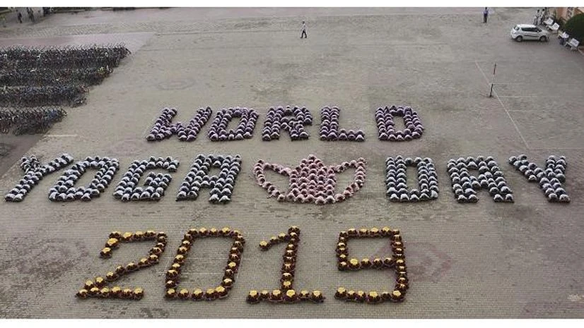 Gurukul students perform 'Yoga' ahead of the the 5th International Day of Yoga 2019, at Swaminarayan Gurukul, in Surat Gurukul students perform 'Yoga' ahead of the the 5th International Day of Yoga 2019, at Swaminarayan Gurukul, in Surat