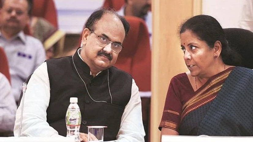 Union Finance Minister Nirmala Sitharaman with Revenue Secretary Ajay Bhushan, during the 35th Goods and Service Tax (GST) Council meeting, in New Delhi, on Friday. Photo: PTI Union Finance Minister Nirmala Sitharaman with Revenue Secretary Ajay Bhushan, during the 35th Goods and Service Tax (GST) Council meeting, in New Delhi, on Friday. Photo: PTI