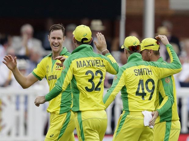 Australia's Jason Behrendorff, left, celebrates taking the wicket of England's Jonny Bairstow Australia's Jason Behrendorff, left, celebrates taking the wicket of England's Jonny Bairstow