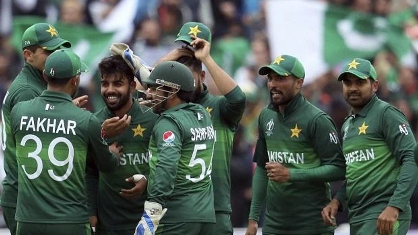 File photo: Pakistan's bowler Shadab Khan, third from left, celebrates with teammates after dismissing New Zealand's captain Kane Williamson for 41 run during the Cricket World Cup match between New Zealand and Pakistan at the Edgbaston Stadium in Birmingham. File photo: Pakistan's bowler Shadab Khan, third from left, celebrates with teammates after dismissing New Zealand's captain Kane Williamson for 41 run during the Cricket World Cup match between New Zealand and Pakistan at the Edgbaston Stadium in Birmingham.