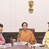 Finance Minister Nirmala Sitharaman and MoS Finance Anurag Thakur (right) at a meeting in New Delhi on Thursday