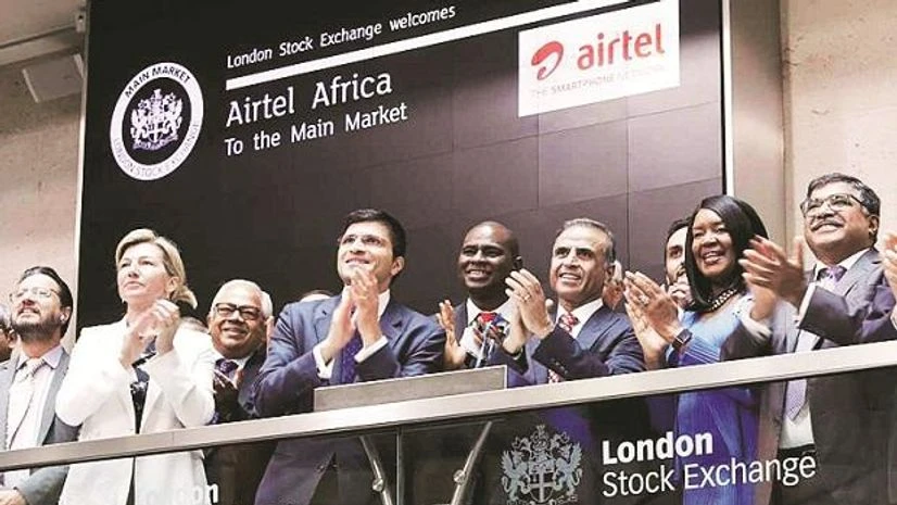 Airtel Africa Airtel Africa Chairman Sunil Bharti Mittal (centre), along with the management, at the London Stock Exchange on Friday Photo: LSE