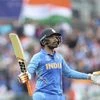 Manchester: India's Ravindra Jadeja reacts towards team's dressing room to celebrate scoring fifty runs during the Cricket World Cup semi-final match between India and New Zealand at Old Trafford. Photo: AP | PTI