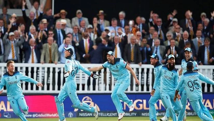 England cricket team celebrate after defeating New Zealand in World Cup final at Lord's England cricket team celebrate after defeating New Zealand in World Cup final at Lord's