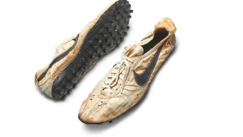 The 1972 Nike Waffle Racing Flat 'Moon Shoe,' the last remaining pair in Sotheby's Stadium Goods. Photo: Twitter - @Sothebys The 1972 Nike Waffle Racing Flat 'Moon Shoe,' the last remaining pair in Sotheby's Stadium Goods. Photo: Twitter - @Sothebys
