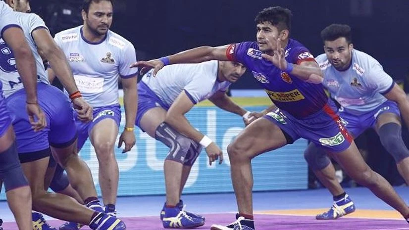 File photo: Dabang Delhi Naven Kumar showcases his raiding skills against Tamil Thalaivas File photo: Dabang Delhi Naven Kumar showcases his raiding skills against Tamil Thalaivas