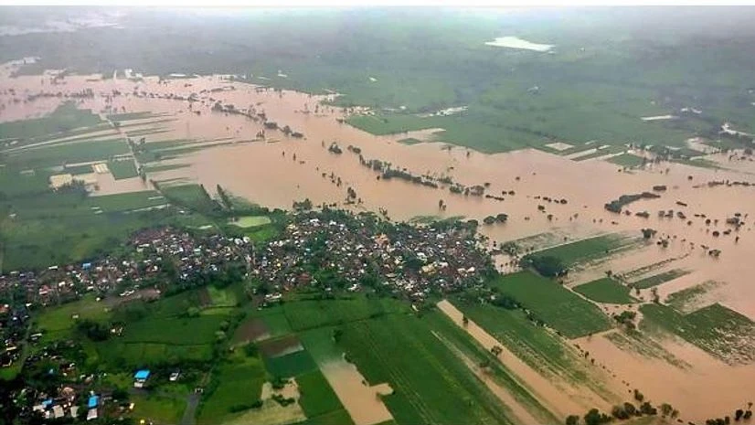 An aerial view of a flooded area in Kolhapur district An aerial view of a flooded area in Kolhapur district