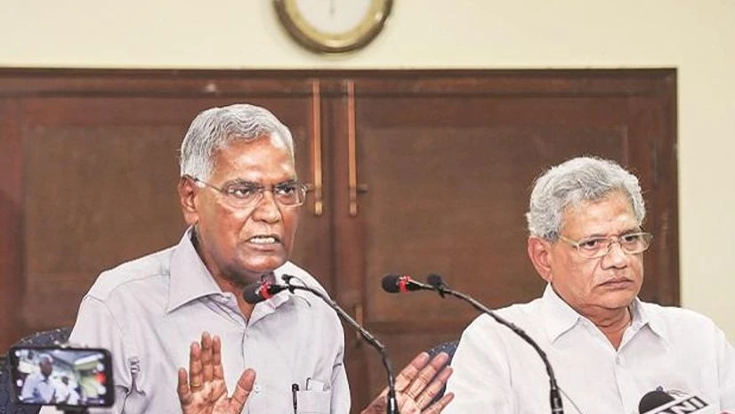D Raja, Sitaram Yechury CPI Chief D Raja (left) and CPI(M) General Secretary Sitaram Yechury address a press conference in New Delhi. Photo: PTI