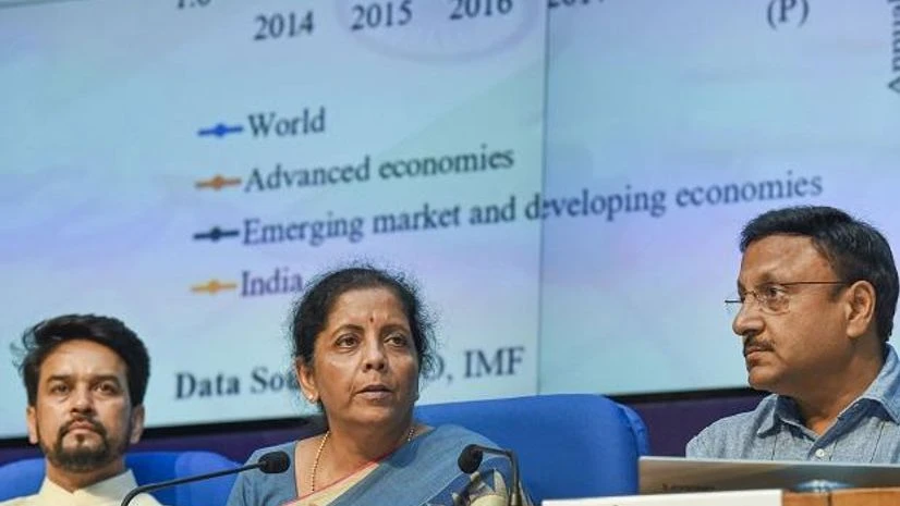 Nirmala Sitharaman, MoS for Finance Anurag Thakur, finance secretary Rajiv Kumar Nirmala Sitharaman, MoS for Finance Anurag Thakur, finance secretary Rajiv Kumar