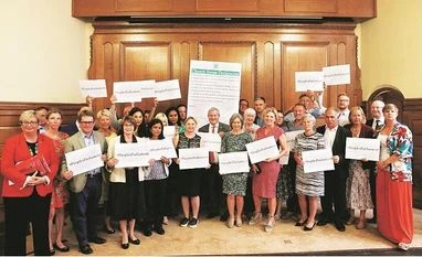 British opposition parties unite, will try to prevent a 'no-deal' Brexit Cross-party MPs after signing the Church House Declaration after an event about opposing the suspension of Parliament to prevent no-deal Brexit, in London on Tuesday Photo: Reuters